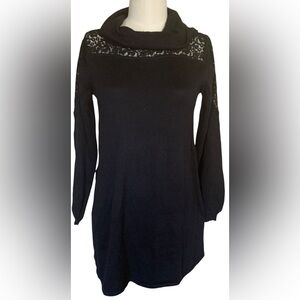 Style&co. Petite Small Black Long Sleeve Cowl Neck W/lace  Tunic